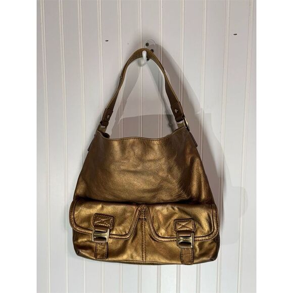 Michael Kors Bronze Metallic Leather Hobo Shoulder Bag Slouchy Y2K Mob Wife - Picture 1 of 10